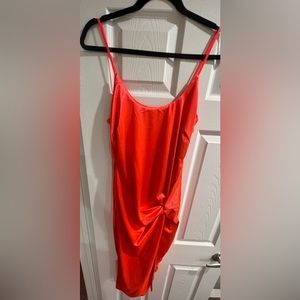Orange Fitted Satin Dress
